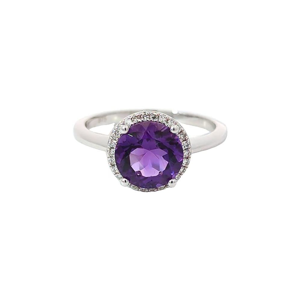 9ct White Gold Amethyst & Diamond Halo Ring - Ashby Jewellers