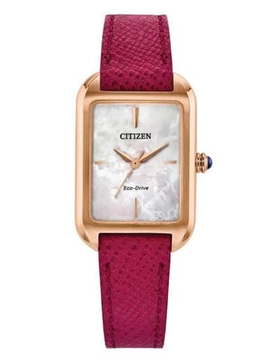 Citizen Eco-Drive Ladies Rose Gold Tone Pink Strap Watch EM1193-08D