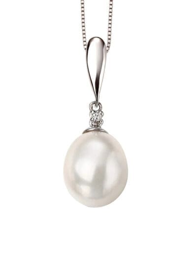 Elements 9ct White Gold Pearl & Diamond Pendant GP2018W
