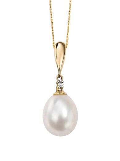 Elements 9ct Yellow Gold Drop Pearl and Diamond Pendant GP758W