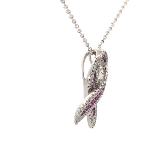 18ct White Gold Pink Sapphire & Diamond Ribbon Pendant - Image 2