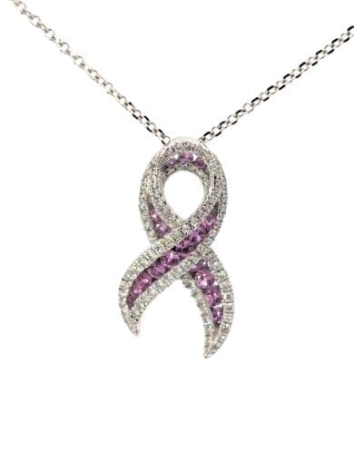 18ct White Gold Pink Sapphire & Diamond Ribbon Pendant