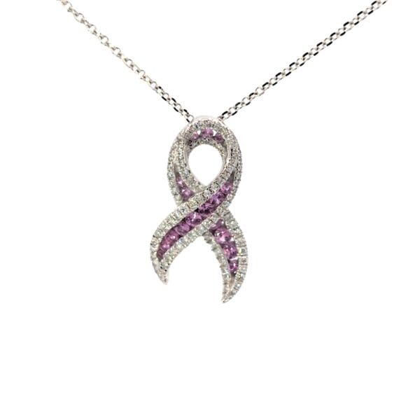 18ct White Gold Pink Sapphire & Diamond Ribbon Pendant